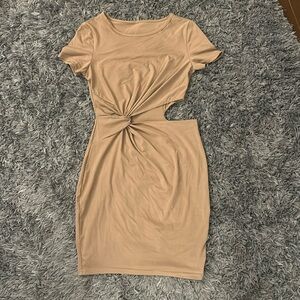 Brown bodycon dress with side cut out
